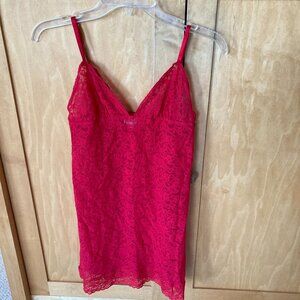 Victoria's Secret Sz L Red Lace Sheer Negligee Nightgown Adjustable Straps